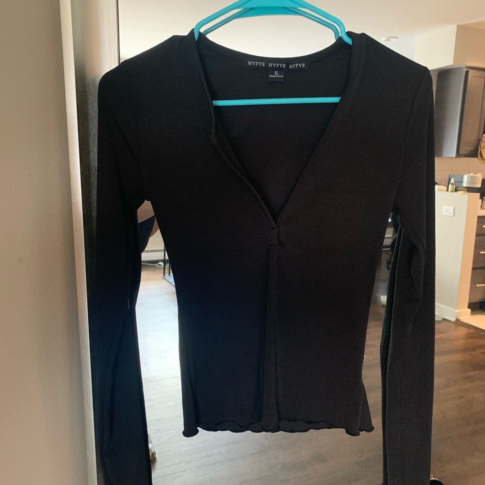 Black long sleeved v neck shirt